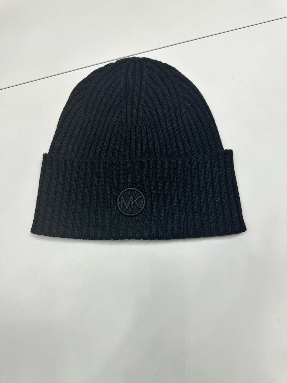 Michael Kors Black Ribbed Logo Cuff Beanie